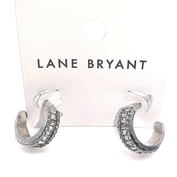 Baguette Pave 1" Huggie Hoop Earrings by Lane Bryant - Picture 2 of 6